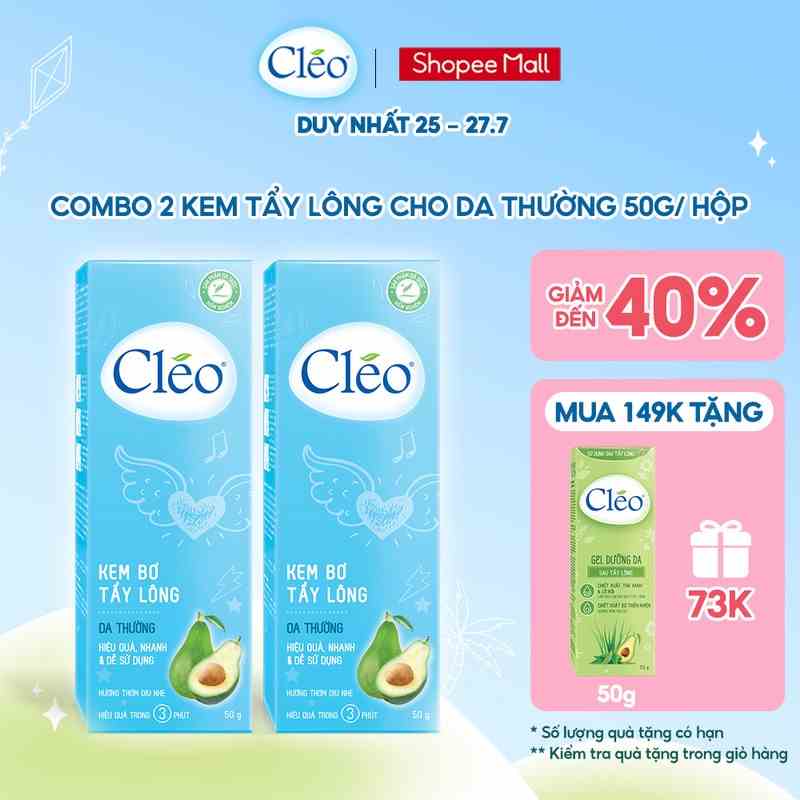 Combo 02 hộp Kem Tẩy Lông Cho Da Thường Cleo Avocado Hair Removal Cream Normal Skin 50g/hộp tẩy lông chân, tay, nách,...