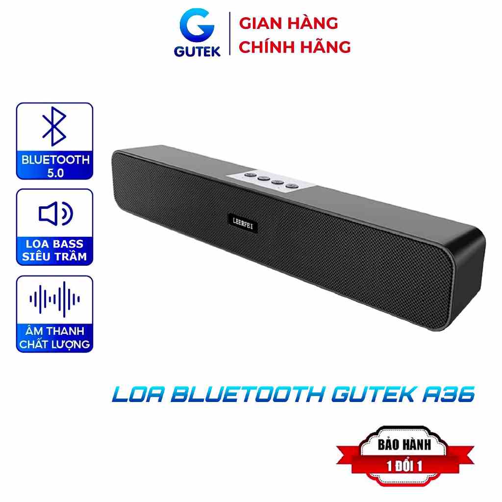 Loa bluetooth không dây siêu bass Gutek A36 đa năng nghe nhạc âm thanh sống động sử dụng USB thẻ nhớ