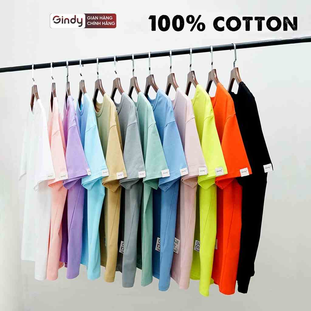 Áo phông cotton thun trơn unisex GINDY nữ tay lỡ cổ tròn form rộng dáng basic thoáng mát, co giãn 4 chiều A038