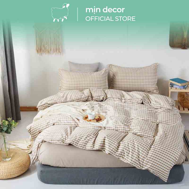 [Mã BMLTB35 giảm đến 35K đơn 99K] Bộ chăn ga gối cotton 3D MỊN DECOR miễn phí bo chun mềm mịn phong cách Bắc Âu