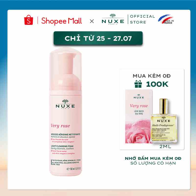 Sữa rửa mặt tạo bọt Nuxe Very Rose 150ml