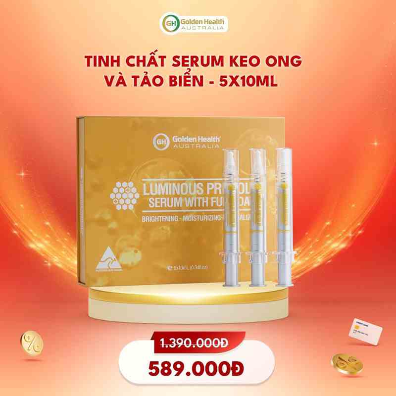 Tinh chất keo ong và tảo biển Golden Health Australia giúp làm trắng, dưỡng ẩm và phục hồi da - Hộp 5 lọ