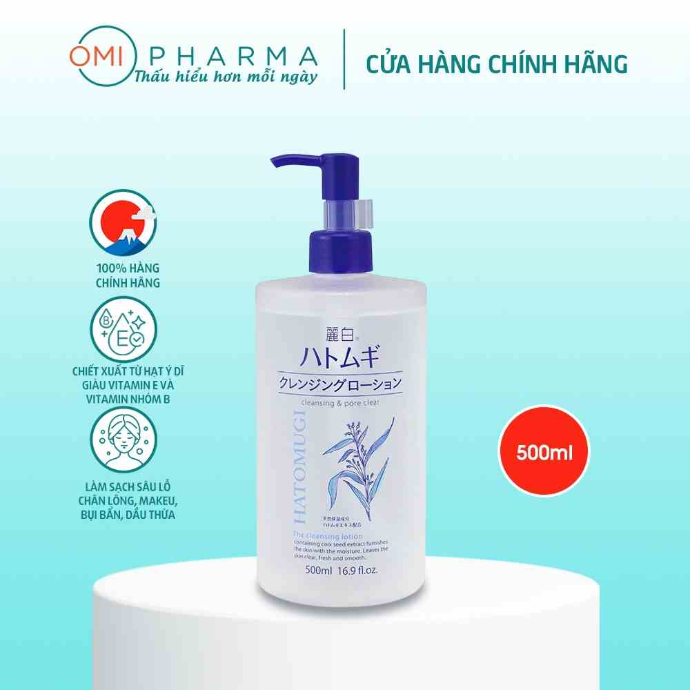 [Bạn mới nhập COSHBM -50% đơn 0Đ] Nước Tẩy Trang Sạch Sâu Lỗ Chân Lông, Dưỡng Ẩm Và Làm Sáng Da Hatomugi Nhật Bản 500ml