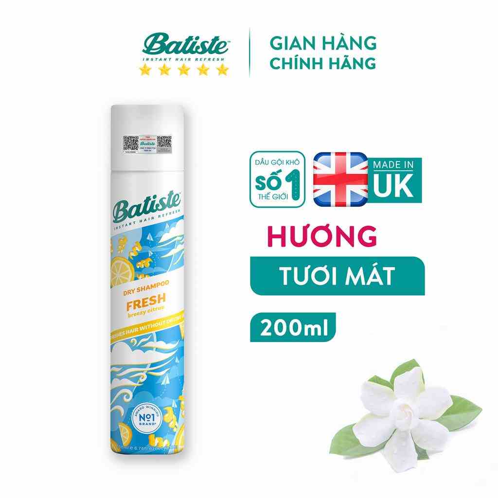 Dầu Gội Khô Batiste Tươi Mát Tức Thì - Batiste Dry Shampoo Light & Breezy Fresh 200ml