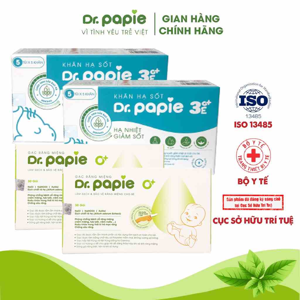 Combo 2 Hộp Gạc Rơ Lưỡi Dr Papie + 2 Hộp Khăn Lau Hạ Sốt Dr Papie Bảo Vệ Sức Khoẻ Bé Toàn Diện Cho Bé