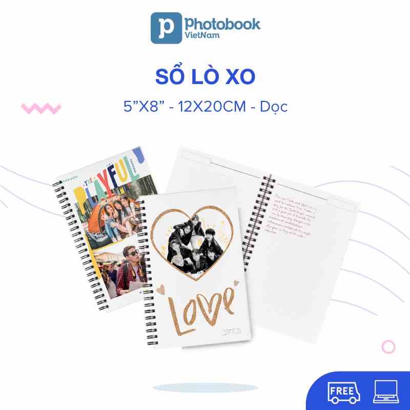 [Toàn Quốc] [E-voucher] In sổ lò xo 12.5 x 20 cm trang trí theo yêu cầu - Thiết kế trên Web Photobook