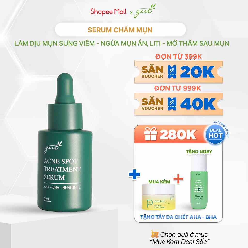 Serum Chấm Mụn, gom khô cồi, giảm mụn, mờ thâm sau mụn - 100% Feedback khách tin dùng hiệu quả GUO 30ml