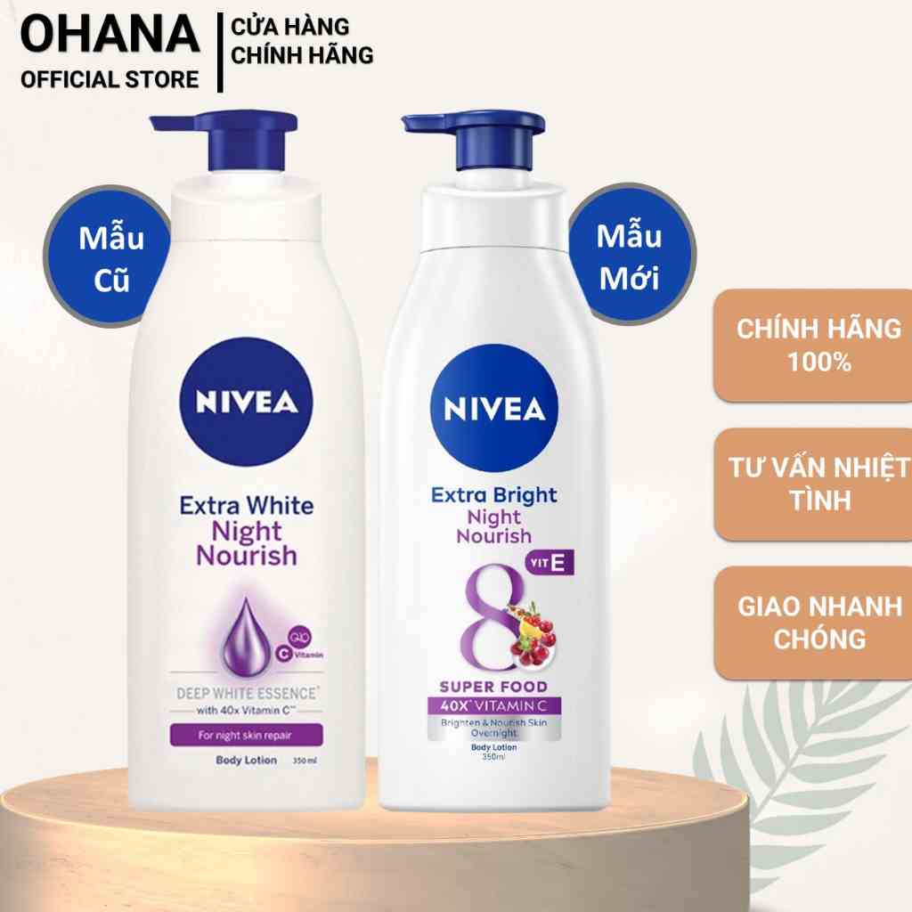 Sữa Dưỡng Thể Dưỡng Trắng Da Ban Đêm Nivea Extra White Night Nourish Body Lotion 350ml - Tím - 88126