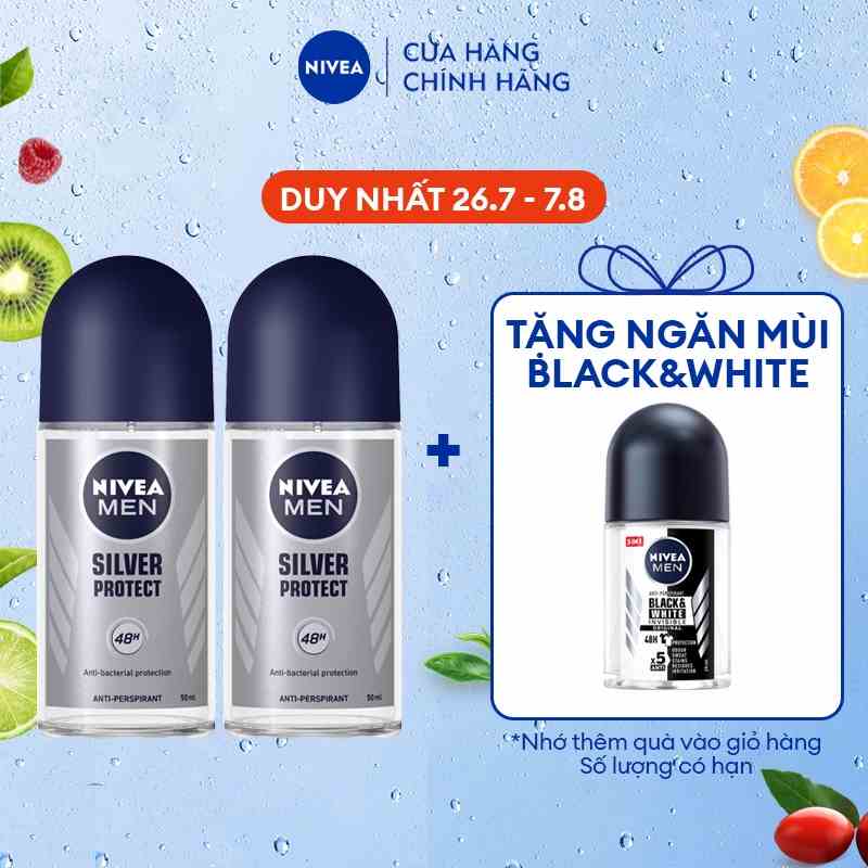 Bộ 2 chai Lăn ngăn mùi Nivea Men phân tử bạc ngăn khuẩn gây mùi vượt trội 50ml/chai