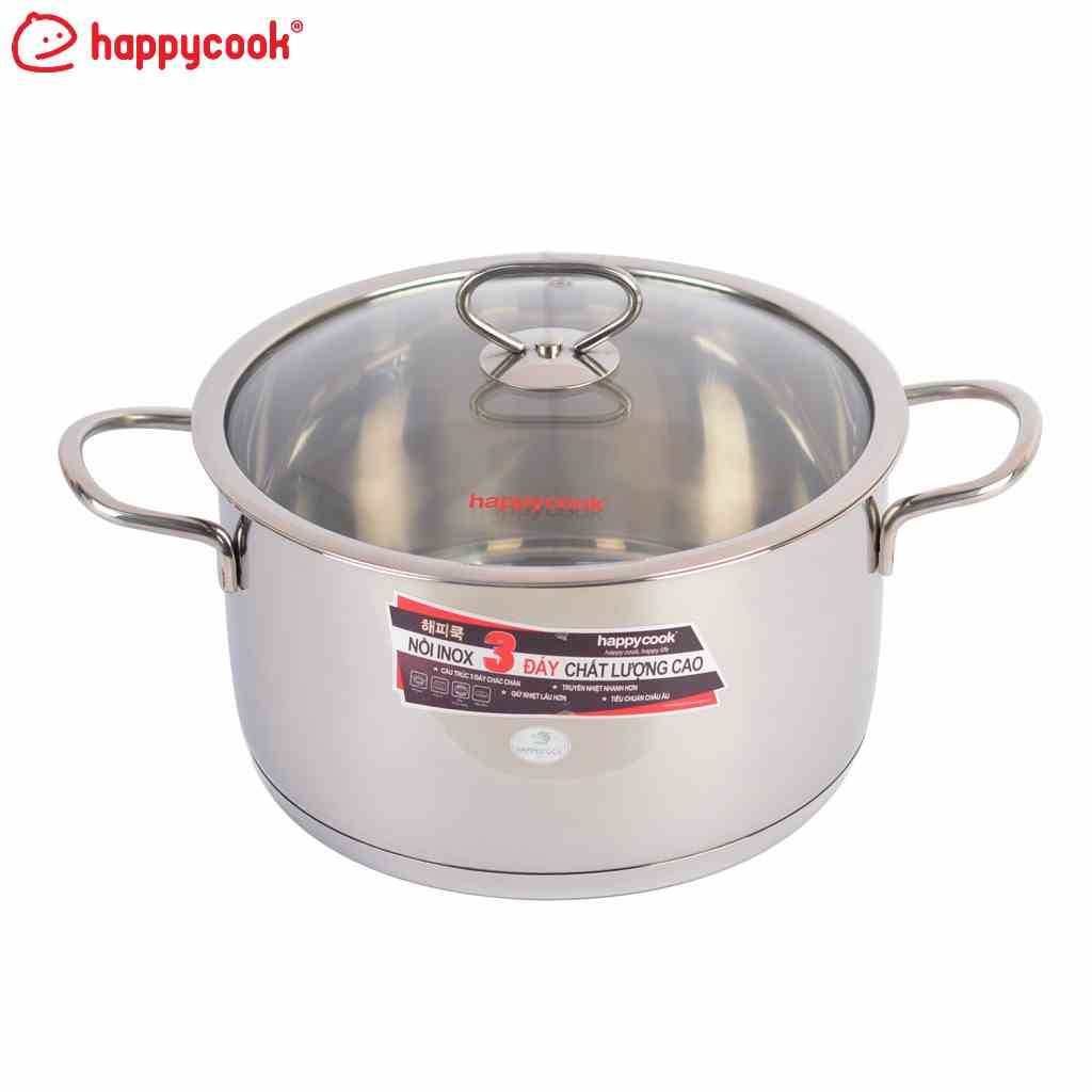 Nồi Inox Cao Cấp 3 Đáy Nắp Kiếng Happy Cook Delux 16cm N16-DLGP