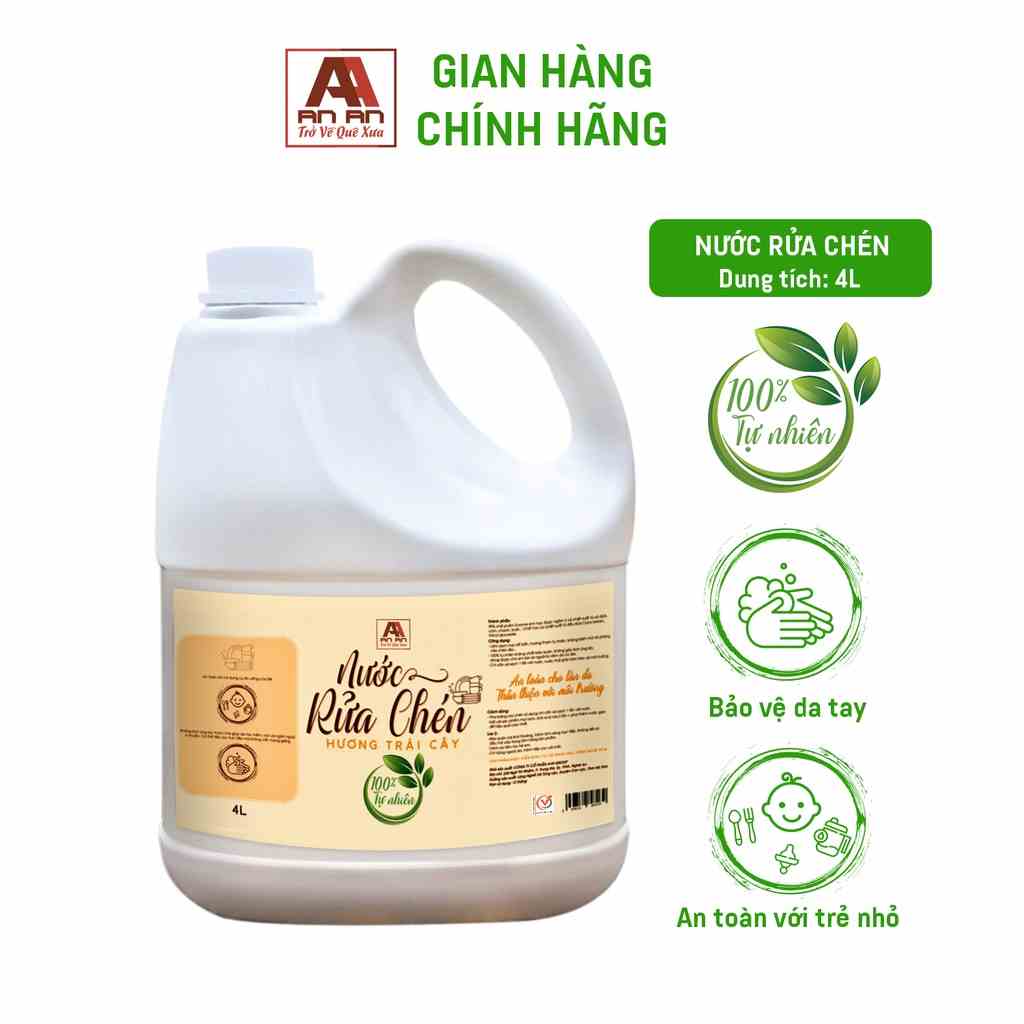 Nước rửa chén hữu cơ bồ hòn An An 4000 ml, 100% tự nhiên, không chất tẩy rửa.