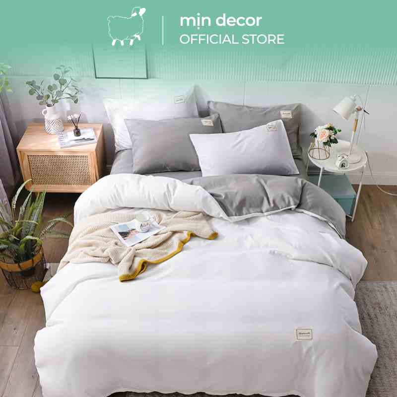 [Mã BMLTA35 giảm đến 35K đơn 99K] Bộ chăn ga gối cotton tici MỊN DECOR phối màu bo chun miễn phí