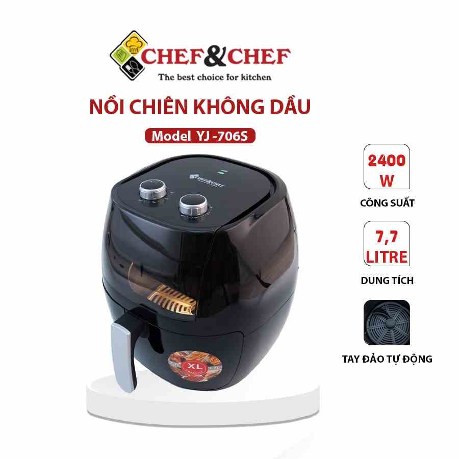 Nồi chiên không dầu CHEF&CHEF 7.7L ( YJ – 706S) nồi hoạt động êm ái, có tay đảo giúp bạn thoải mái mỗi khi sử dụng