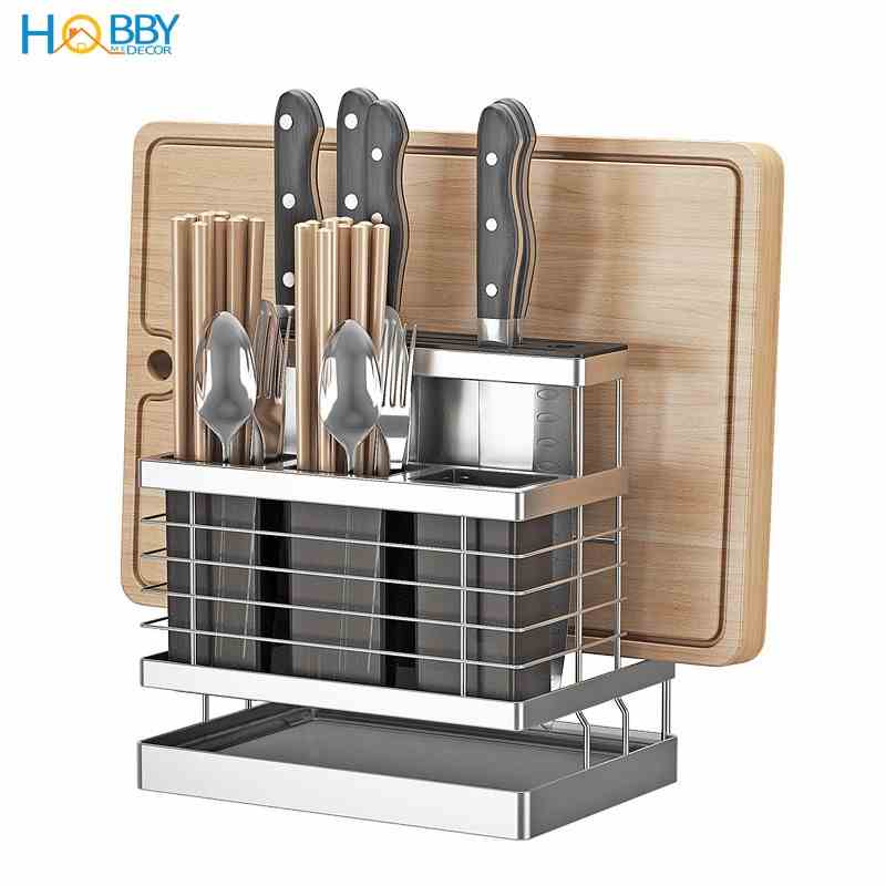 Kệ đựng đũa muỗng dao thớt 3 trong 1 HOBBY Home Decor KDMT Inox 304 khay nhựa cao cấp