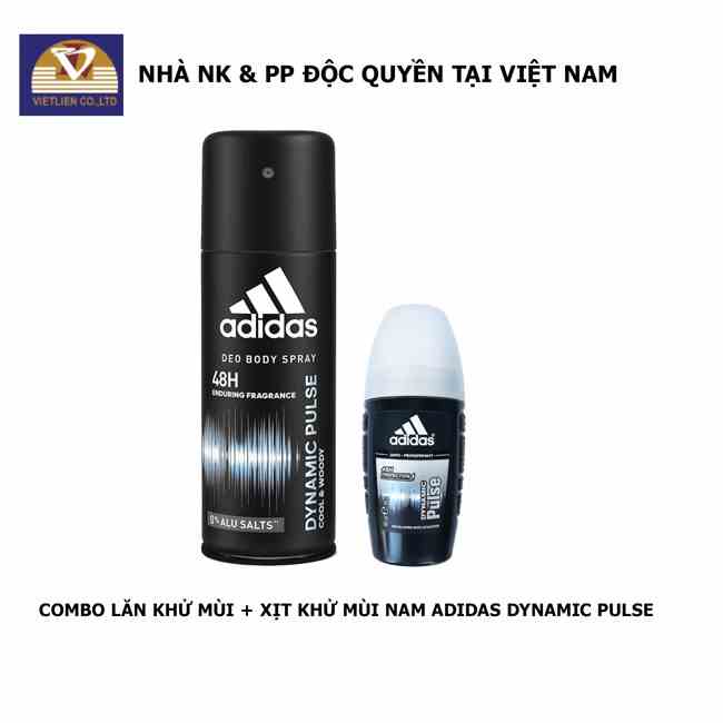 Combo 2 chai: Xịt Khử Mùi Toàn Thân 150ml + Lăn Khử Mùi 40ml - Nam Adidas - Dynamic Pulse