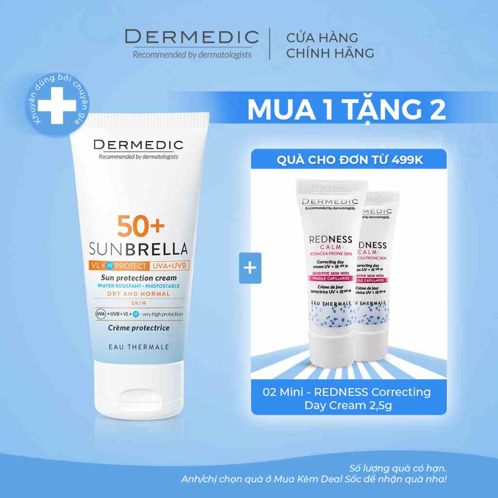 Kem chống nắng dành cho da khô Dermedic Sunbrella SPF 50+ Sun Protection Cream Dry And Normal Skin 50g