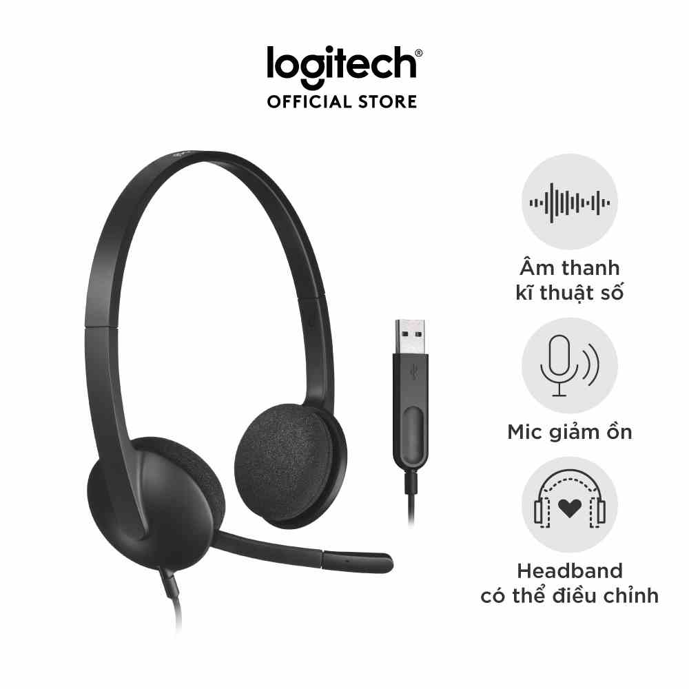 Tai nghe có dây Logitech H340 - Mic giảm ồn, điều khiển trên dây, kết nối USB-A