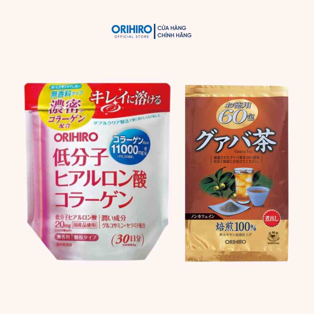 Combo Hỗ trợ làm đẹp da và giảm cân an toàn Orihiro ( Trà ổi + Collagen 11000mg )