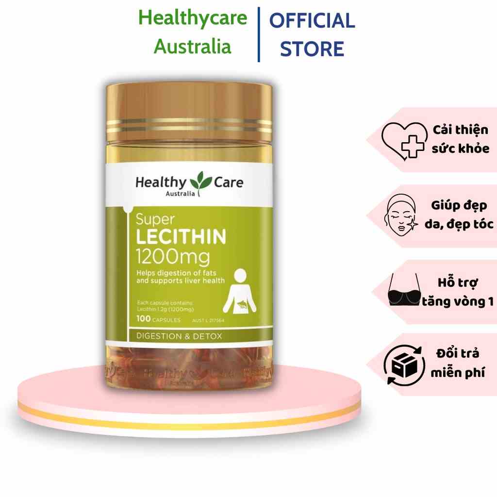 Viên uống tinh chất mầm đậu nành Healthy Care Super Lecithin 1200mg đẹp da, cân bằng nội tiết tố - Lọ 100v