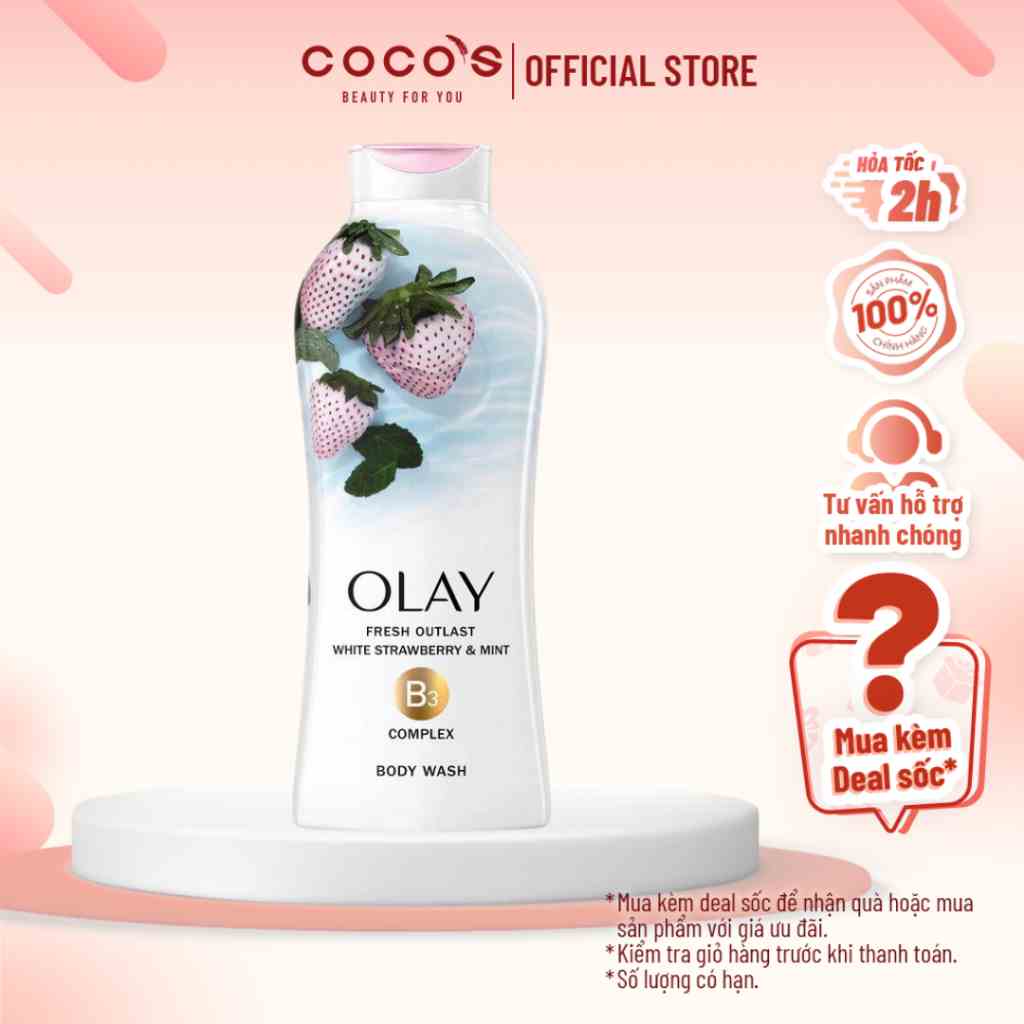 Sữa tắm Olay tươi mát dài lâu hương Dâu Trắng và Bạc Hà - Fresh Outlast, Cooling White Strawberry & Mint 650ml