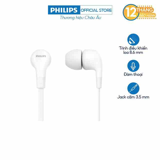 [Mã ELBAU5 giảm 5% đơn 300K] Tai nghe nhét tai Philips TAE1105WT/00 - Màu trắng - Hàng Chính Hãng