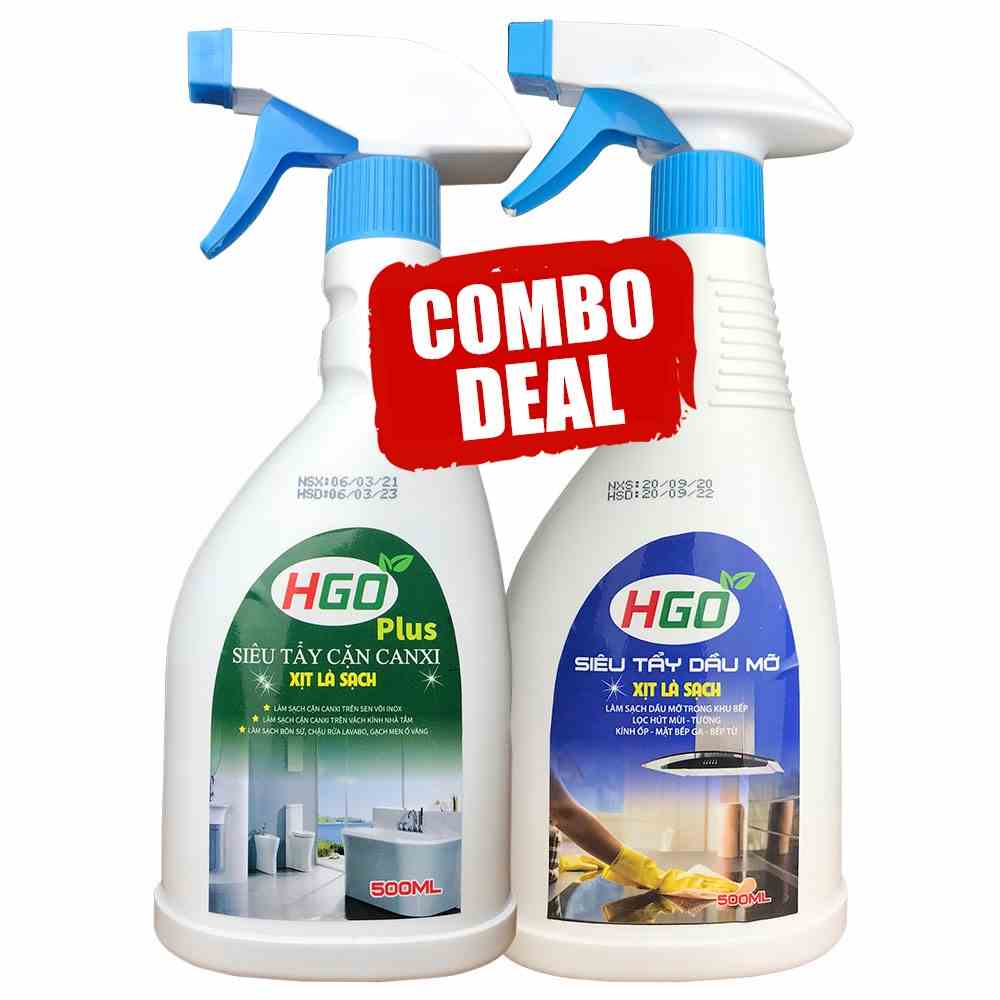 Combo Tẩy cặn canxi HGO Plus + Tẩy dầu mỡ HGO tiết kiệm an toàn tiện lợi 500ml