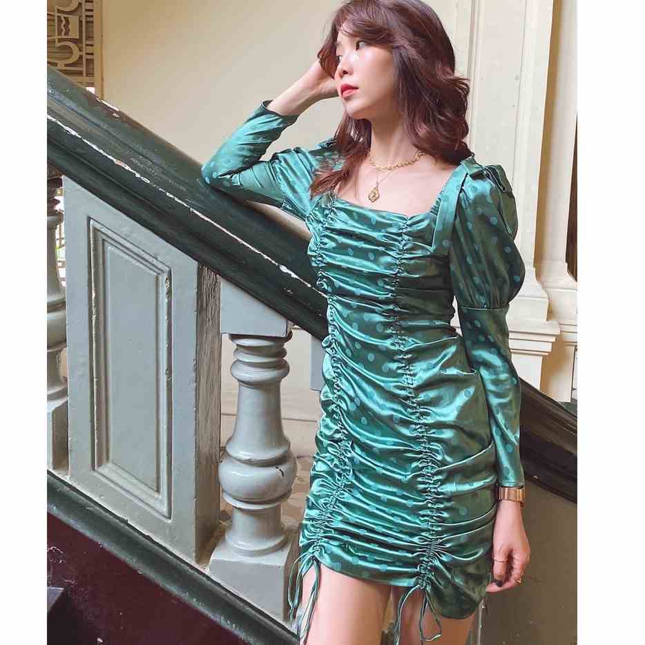 Đầm lụa xanh chấm bi Mabel Dress Gem Clothing SP060394