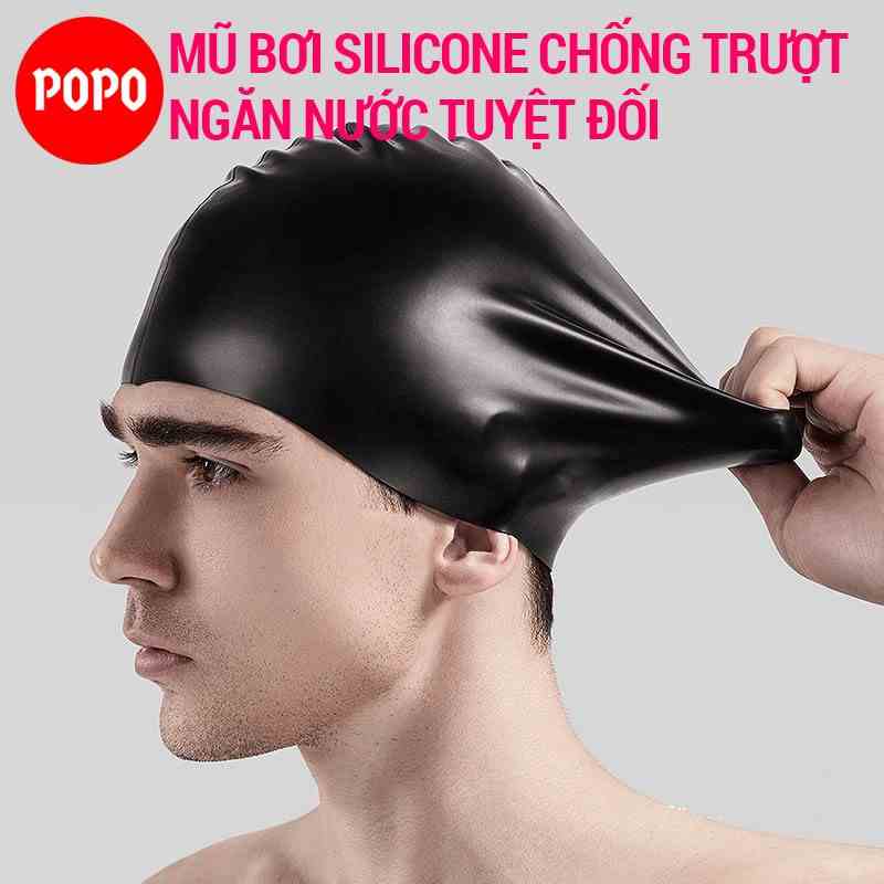 Mũ bơi silicone chính hãng POPO nón bơi người lớn cho nam nữ, cho bé, trẻ em trên 6 tuổi chất liệu an toàn