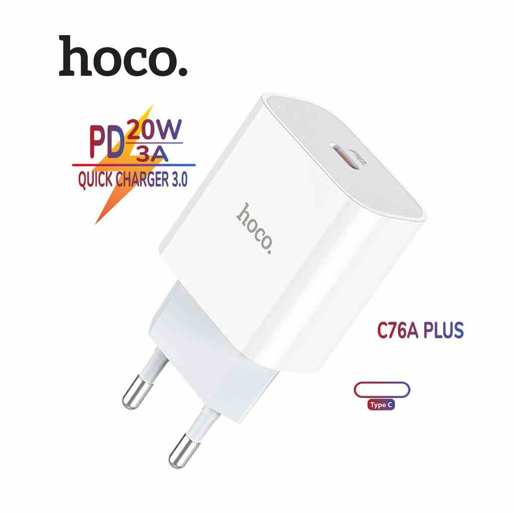 Củ sạc nhanh Hoco C76A Plus 1 cổng Type-C hỗ trợ sạc nhanh 3A, PD 20W, tương thích với nhiều thiết bị điện tử ( EU )