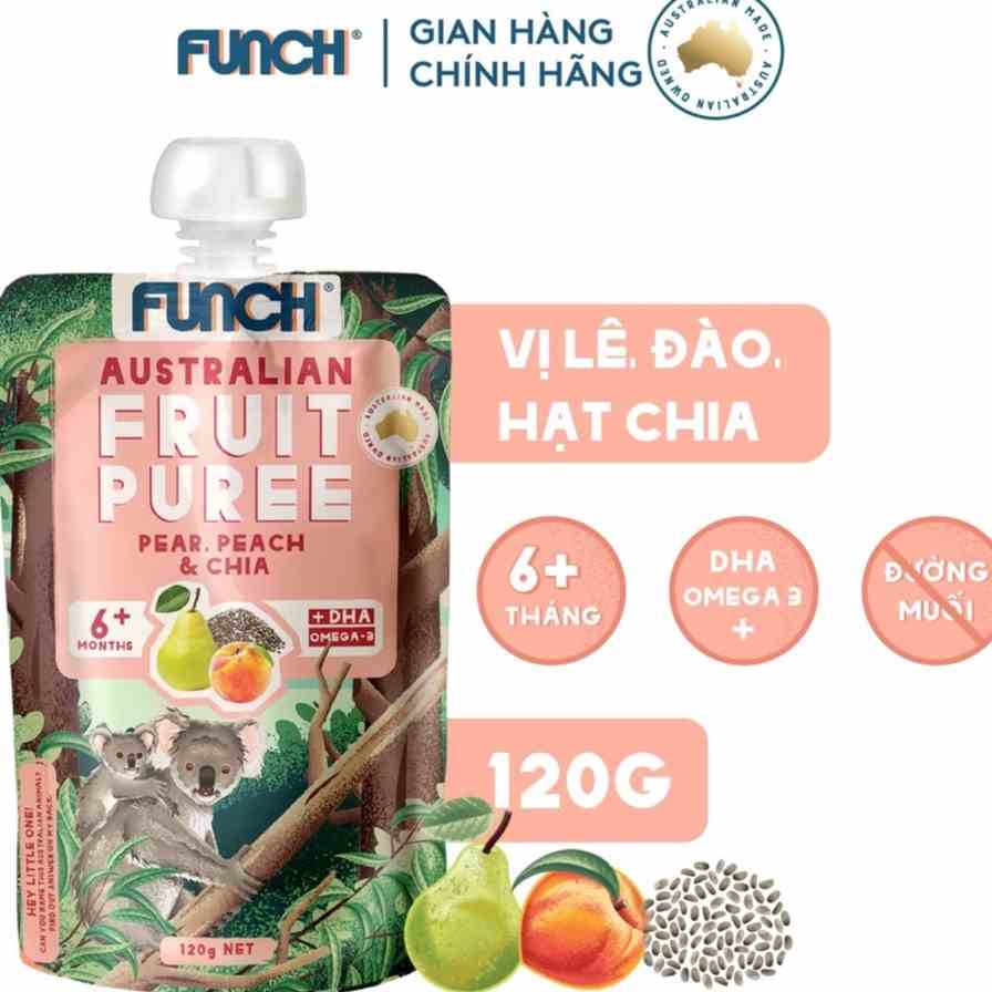 Trái Cây Nghiền Ăn Dặm Cho Bé từ 6 Tháng Mix Hạt Dinh Dưỡng FUNCH bổ sung DHA Vị Lê, Đào, Hạt Chia 120g