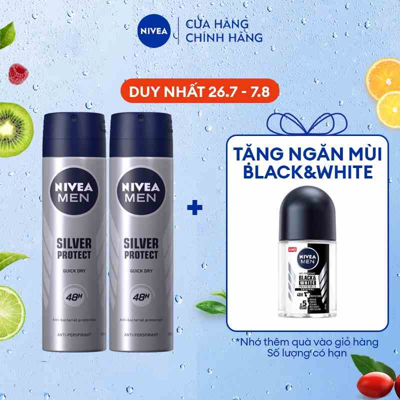 Bộ 2 chai xịt ngăn mùi NIVEA MEN Silver Protect phân tử bạc kháng khuẩn (150ml) - 82959