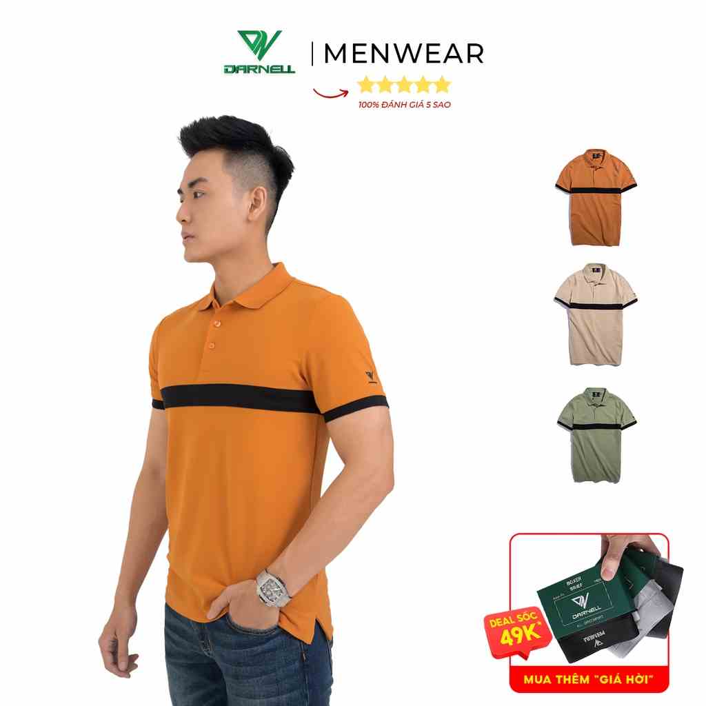 Áo thun polo nam DARNELL tay ngắn kẻ ngang ngực chất cotton mềm mại nhẹ thoáng mát slimfit sang trọng DN0BE1