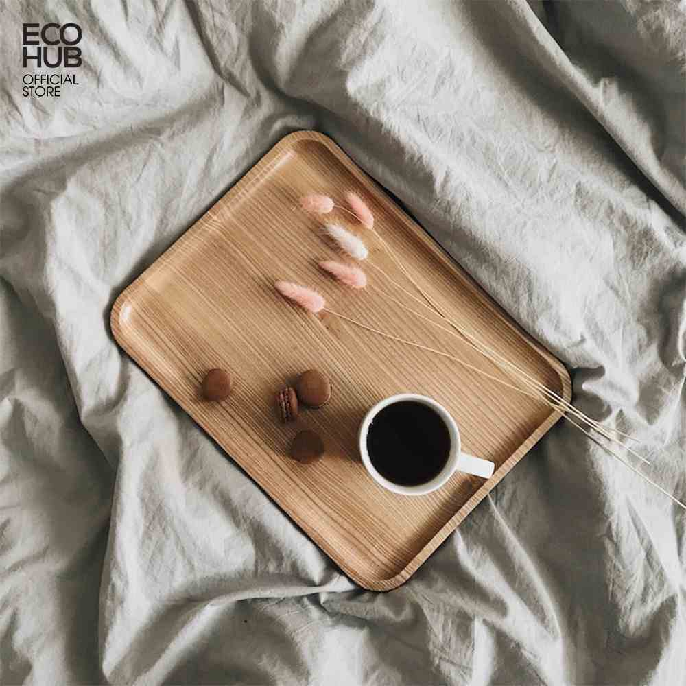 Khay gỗ tự nhiên ECOHUB đựng cà phê thấp cạnh (Wooden Coffee Tray) | EH019