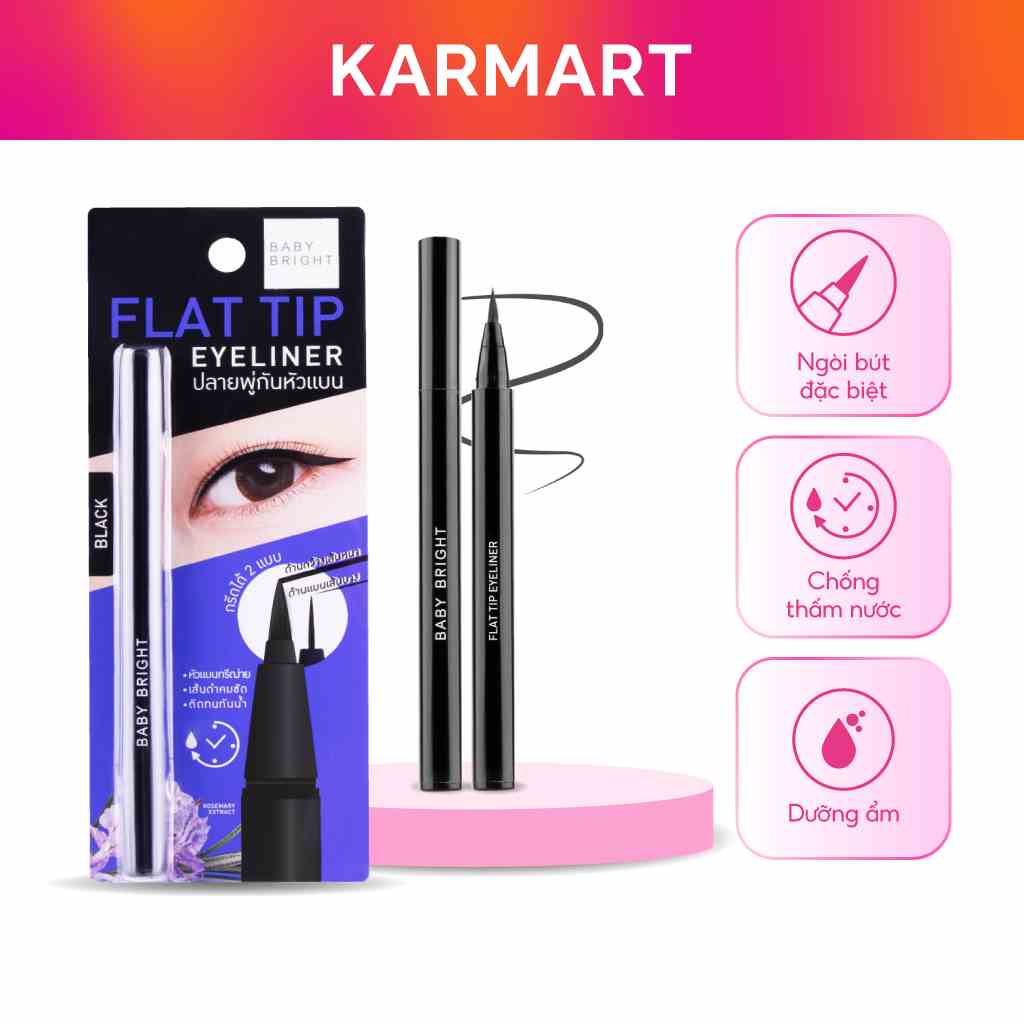 Bút kẻ mắt Baby Bright Flat Tip Eyeliner 0.7g với ngòi bút đặc biệt, dưỡng ẩm cao