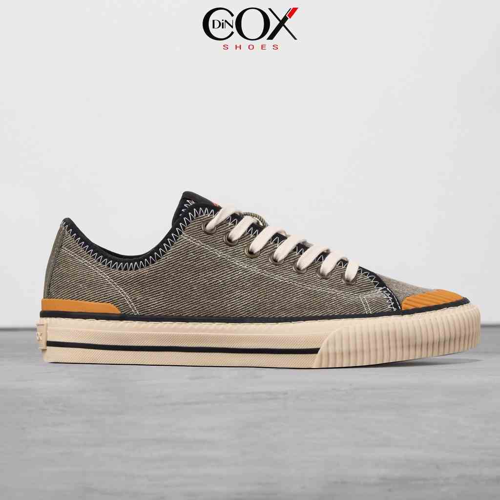 Giày Sneaker Vải Nam DINCOX D21 Ấn Tượng Kaki Wash Canvas Jean