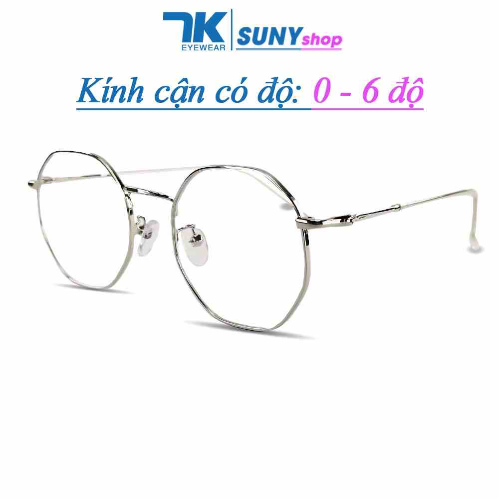 Kính cận có độ sẵn 0 - 6 độ nữ, nam mắt lục giác gọng kim loại 7K3039. Có sẵn tròng giả cận 0 độ chống ánh sáng xanh, UV