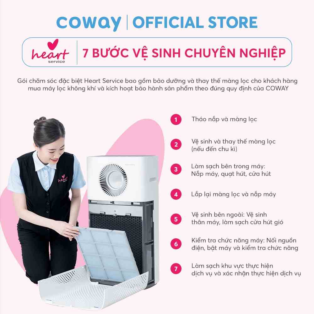 [1 năm] [E-Voucher] – Heart Service – Gói bảo dưỡng và chăm sóc Máy lọc không khí Coway tại nhà