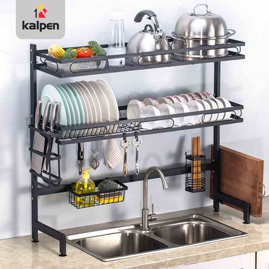 Kệ Để Chén Đĩa 2 Tầng Thông Minh Trên Bồn Rửa Sơn Đen Cao Cấp Kalpen, Rộng 95cm model KB2K95