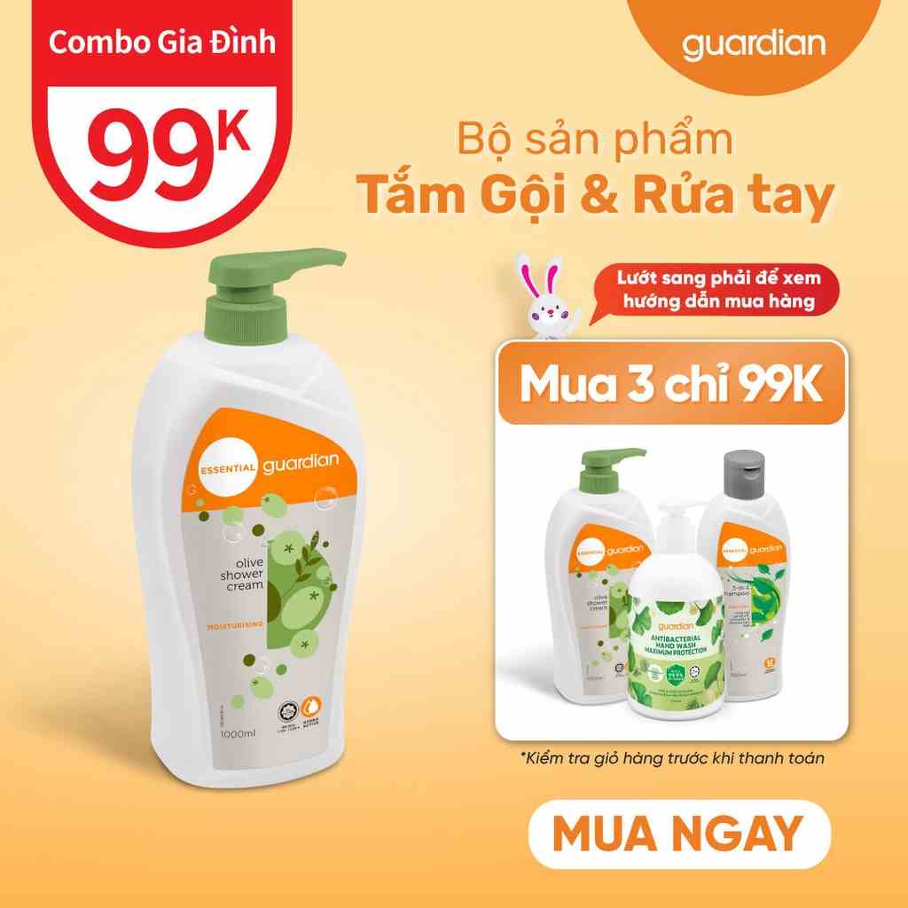 Sữa Tắm Dạng Kem Dưỡng Ẩm Guardian Essential Olive Moisturising Shower Cream Chiết Xuất Ô Liu 1000ml