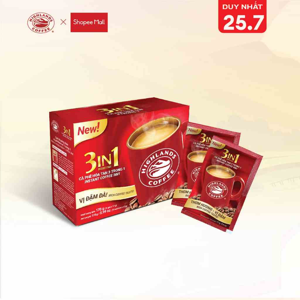 Cà Phê Hòa Tan 3in1 Highlands Coffee (hộp 10 Gói x 17g/gói)