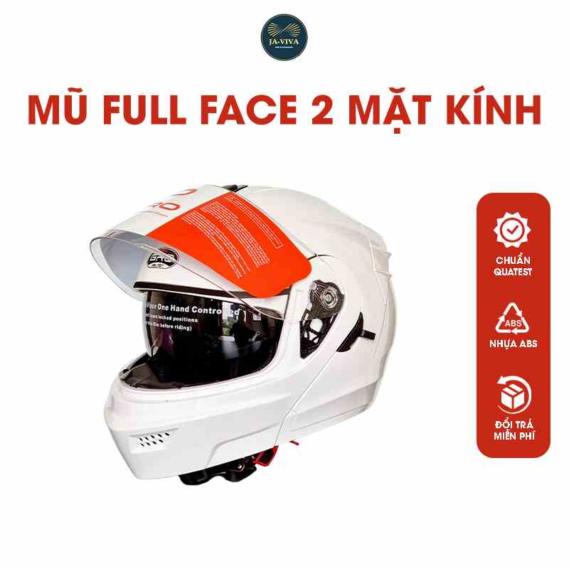 Mũ nón bảo hiểm fullface GRO ST26 màu trắng trơn có kính, dáng thể thao trơn, thời trang cho nam