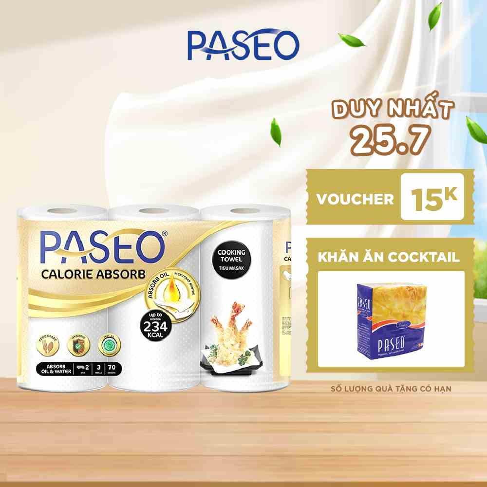 Giấy bếp đa năng Paseo Calorie Absorb 3 cuộn 2 lớp