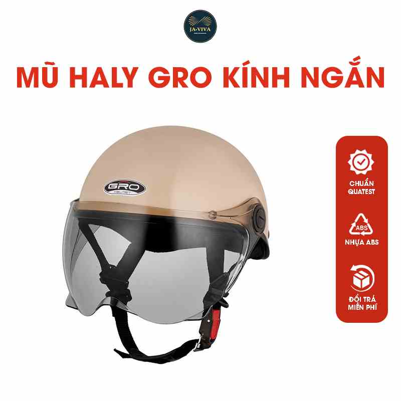 Mũ nón bảo hiểm nửa đầu GRO haly sơn trơn nhiều màu có kính ngắn