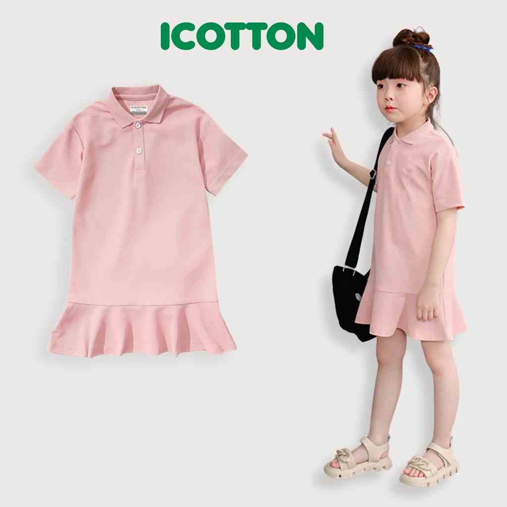 [Mã BMLTB35 giảm đến 35K đơn 99K] Váy liền thân bé gái Icotton trơn màu Hồng chất cotton 4 chiều