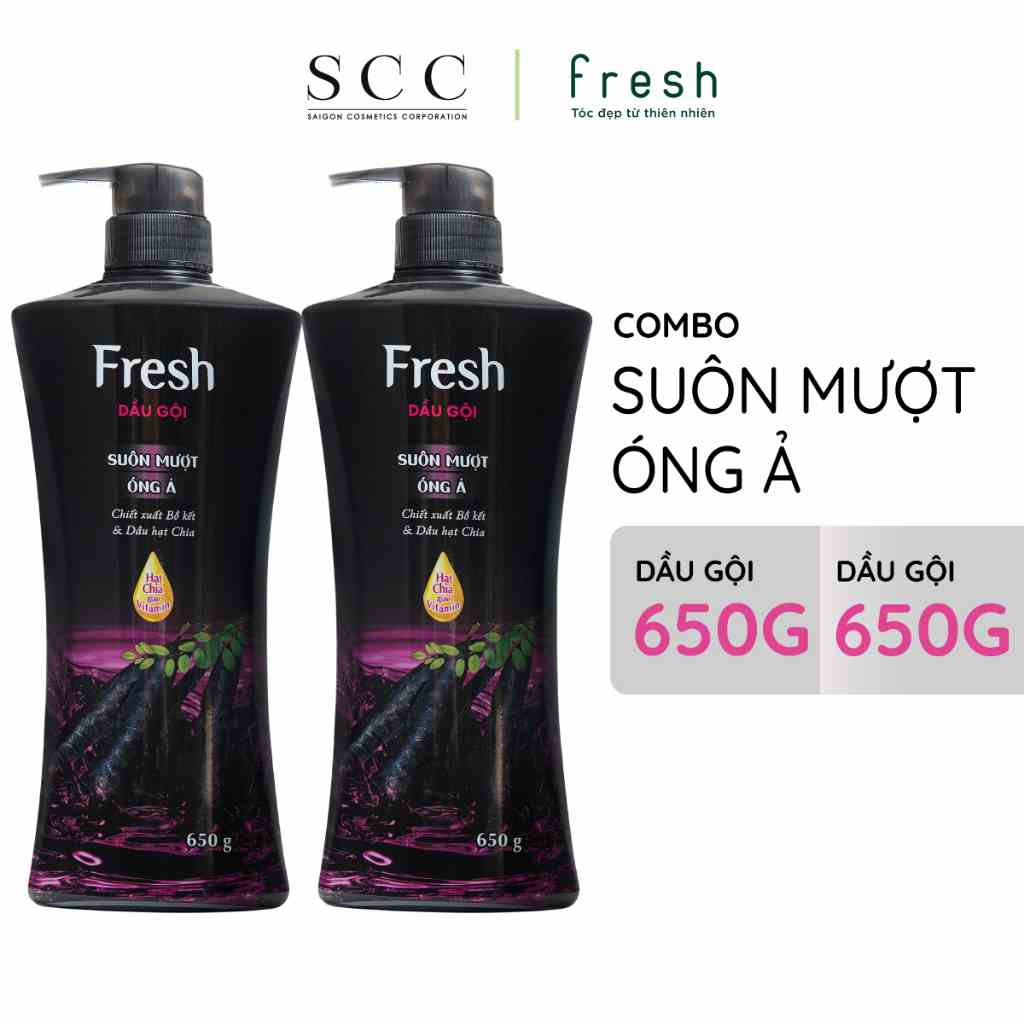 Combo 2 Dầu gội Fresh Suôn mượt óng ả chiết xuất Bồ kết 650g/chai