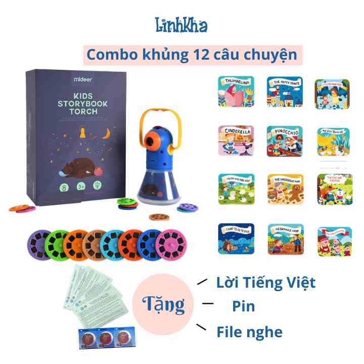 Combo 12 Chuyện Đèn Pin Kể Chuyện Mideer  - Tặng Lời Chuyện Tiếng Việt giấy cứng, tặng pin và file nghe