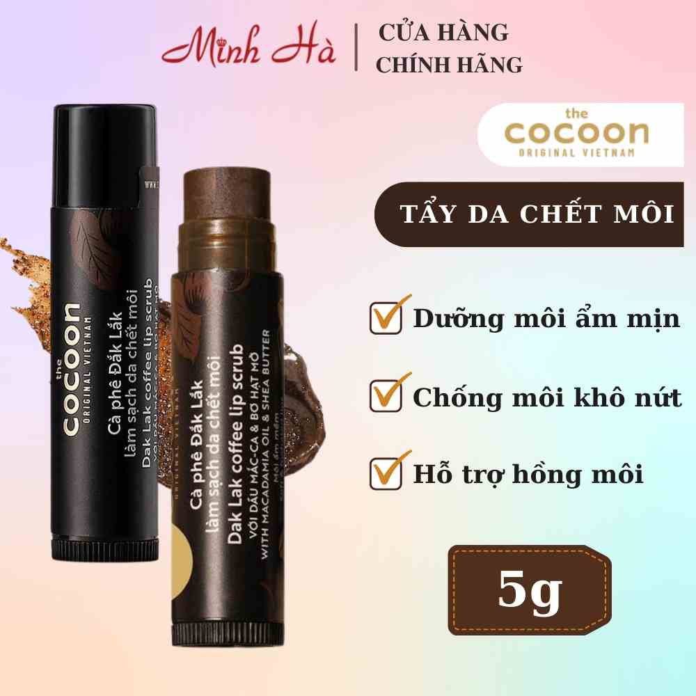 Son tẩy tế bào chết môi Cocoon từ cà phê Đắk Lắk 5g dưỡng môi ẩm mịn, hồng hào