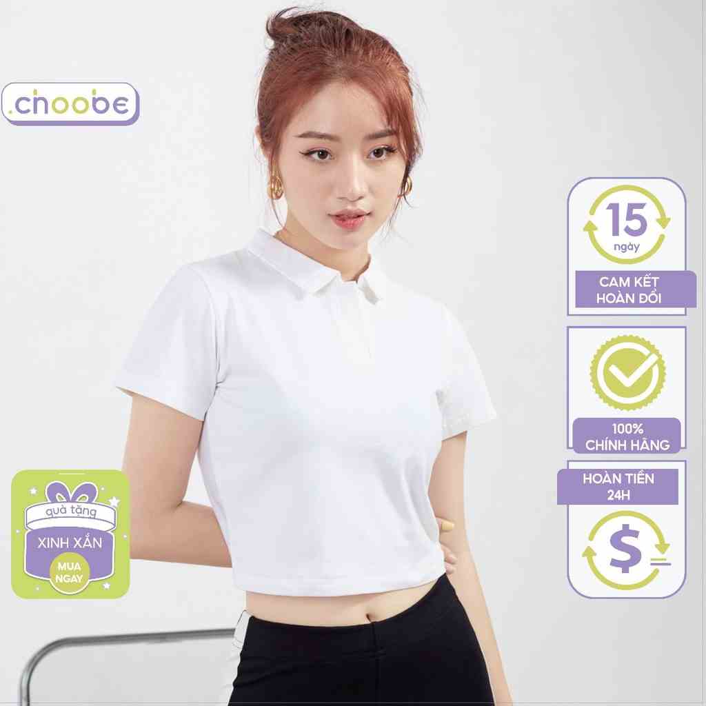 Áo croptop Choobe nữ có cổ vải cotton co giãn thoáng mát croptop ngắn tay thun đẹp nhiều màu A32