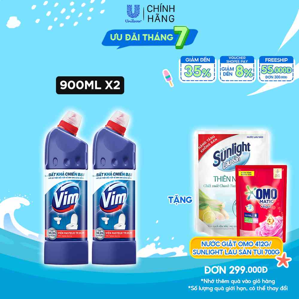 Combo 2 Nước Tẩy Bồn Cầu Vim Diệt Khuẩn (880ml/chai) - Xanh Biển