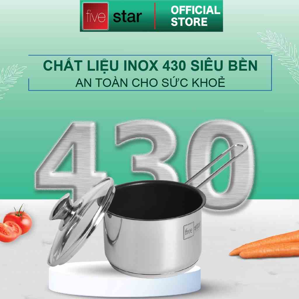 [Mã BMLTA35 giảm đến 35K đơn 99K] Quánh chống dính nấu cháo bột 3 đáy từ inox 430 Fivestar Standard nắp kính (12cm/14cm)